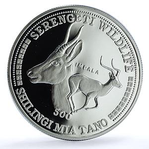 Tanzania 500 shilingi Impala Serengeti Wildlife Fauna Antelope silver coin 1998