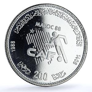 Morocco 200 dirhams African Nations Cup CAF Y#97 Football silver coin 1988