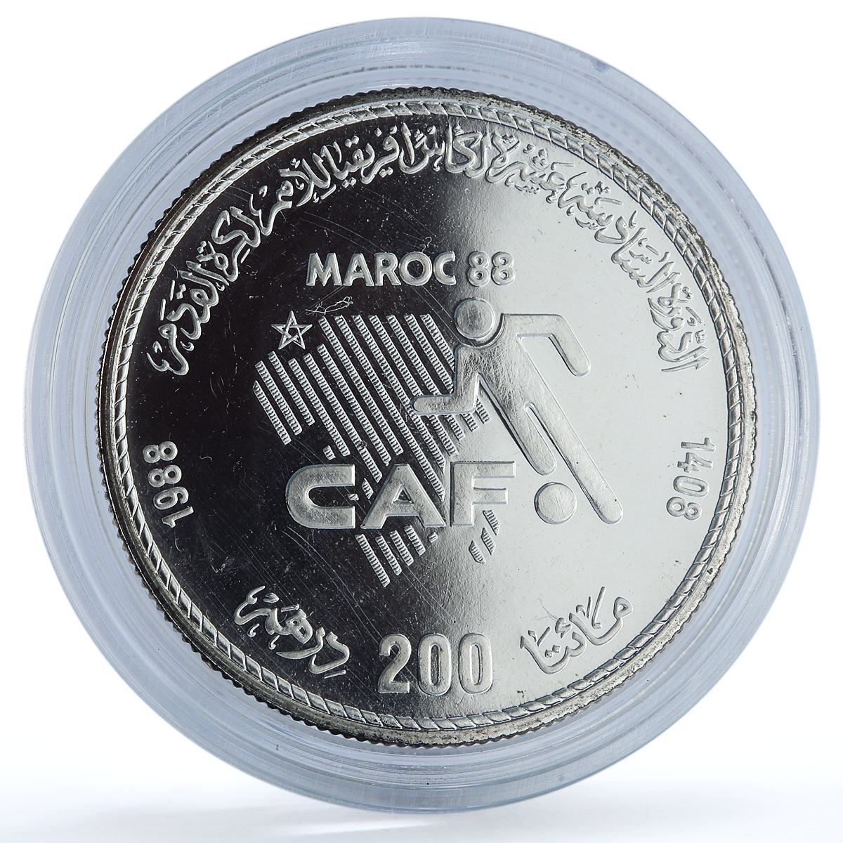 Morocco 200 dirhams African Nations Cup CAF Y#97 Football silver coin 1988 Morocco 200 dirhams African Nations Cup CAF Y#97 Football silver coin 1988