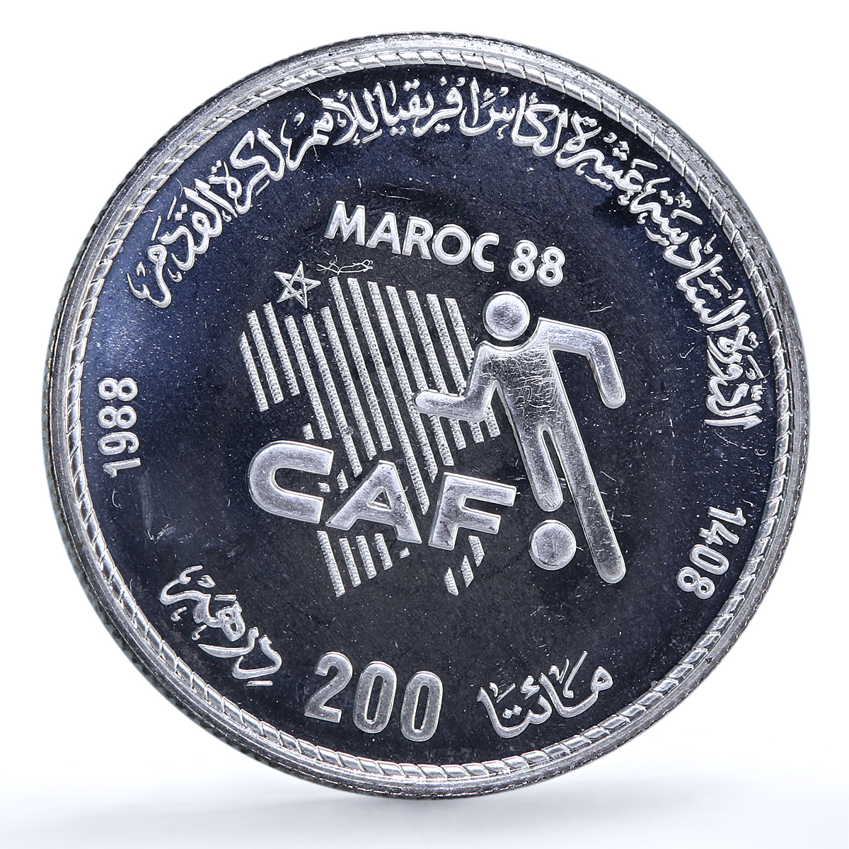 Morocco 200 dirhams African Nations Cup CAF Y#97 Football silver coin 1988 Morocco 200 dirhams African Nations Cup CAF Y#97 Football silver coin 1988