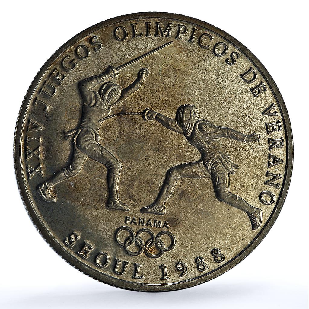 Panama 1 balboa Fencers X#M5 Calgary Olympics proof CuNi coin 1988