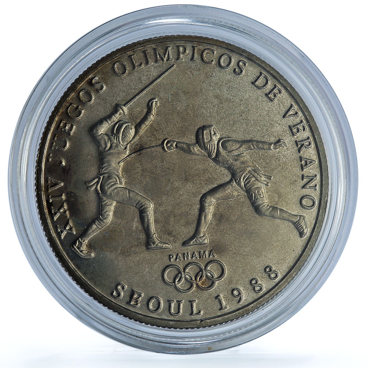 Panama 1 balboa Fencers X#M5 Calgary Olympics proof CuNi coin 1988