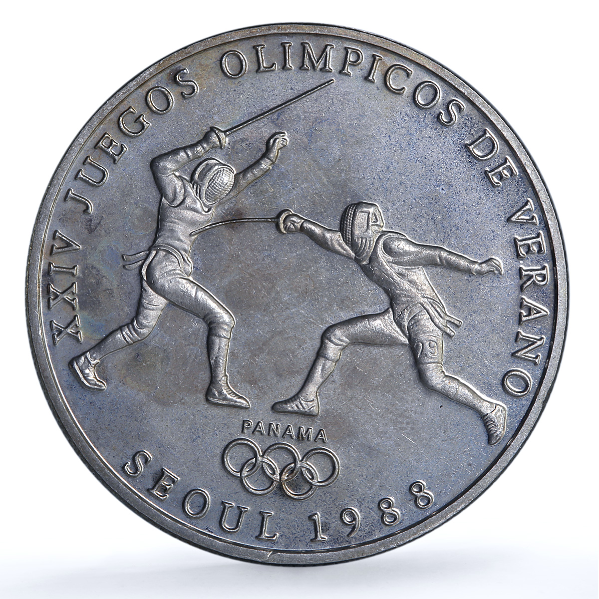 Panama 1 balboa Fencers X#M5 Calgary Olympics proof CuNi coin 1988