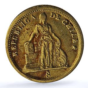 Chile 1 peso Republic KM-133 Standing Liberty gold coin 1860 So