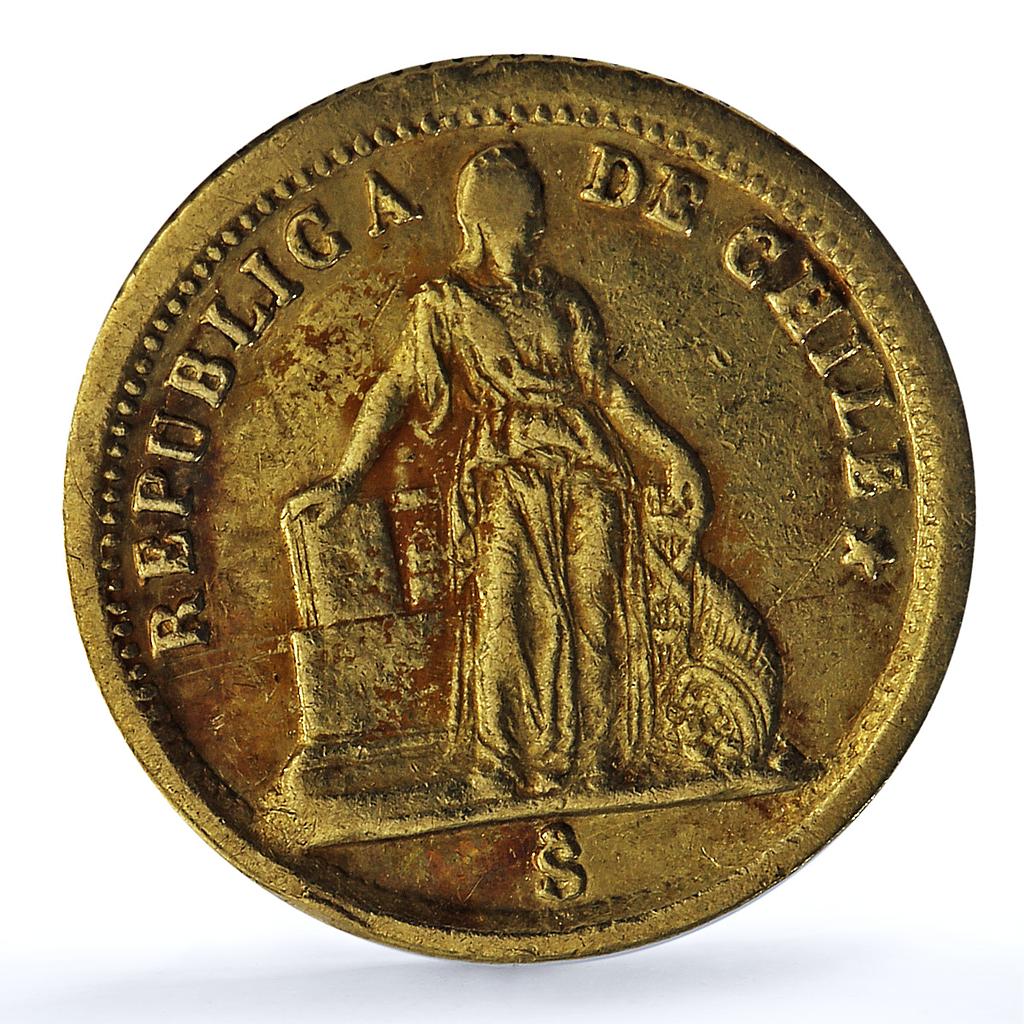 Chile 1 peso Republic KM-133 Standing Liberty gold coin 1860 So Chile 1 peso Republic KM-133 Standing Liberty gold coin 1860 So