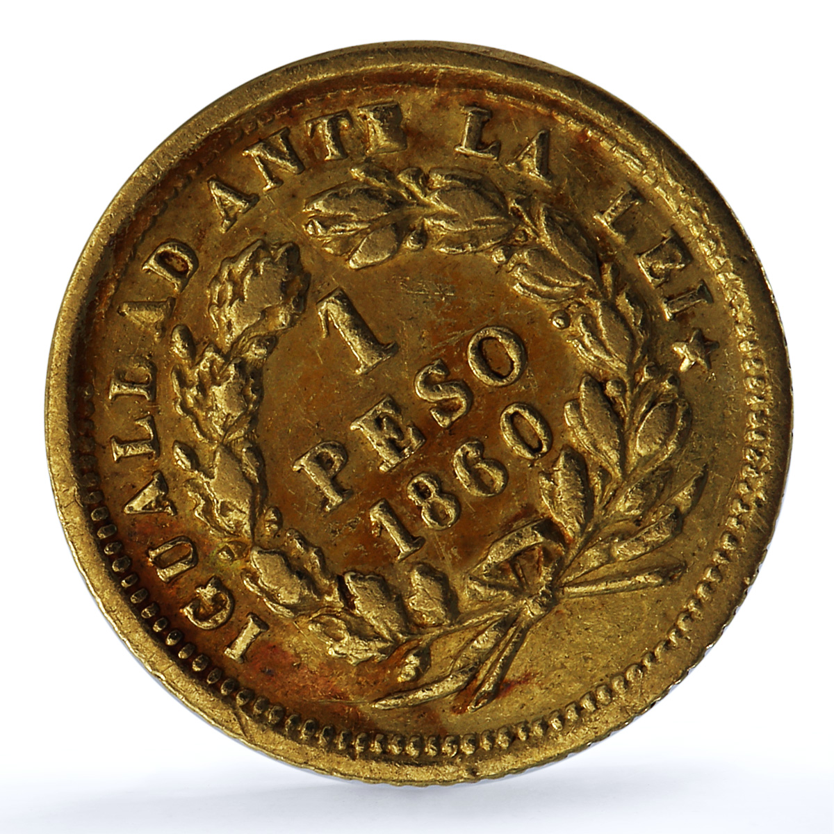 Chile 1 peso Republic KM-133 Standing Liberty gold coin 1860 So Chile 1 peso Republic KM-133 Standing Liberty gold coin 1860 So