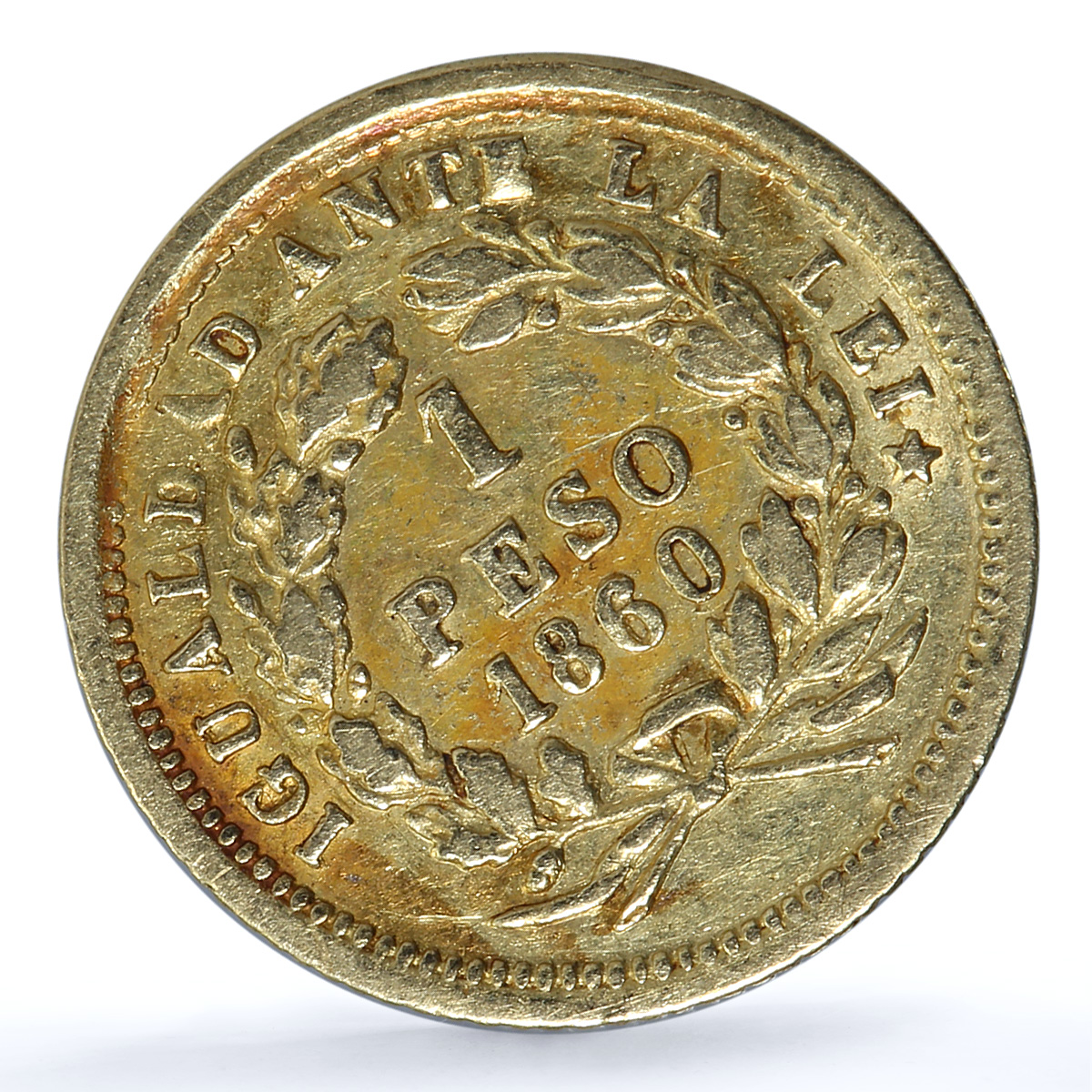 Chile 1 peso Republic KM-133 Standing Liberty gold coin 1860 So Chile 1 peso Republic KM-133 Standing Liberty gold coin 1860 So