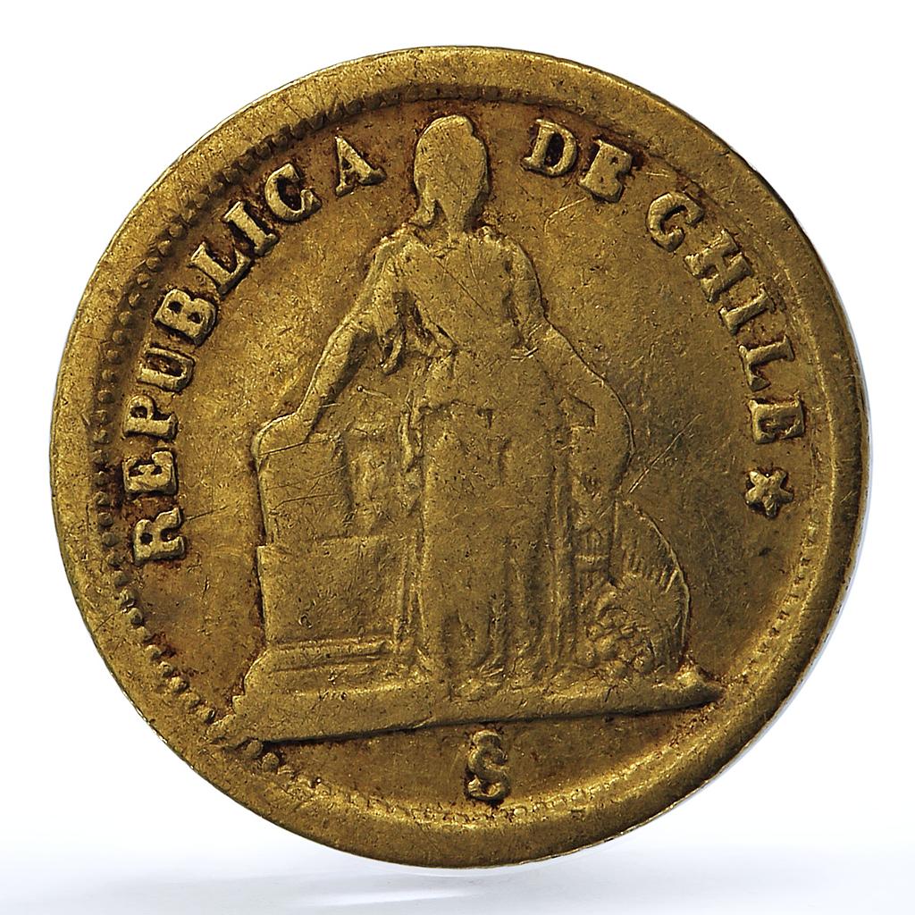 Chile 1 peso Republic KM-133 Standing Liberty gold coin 1861 So Chile 1 peso Republic KM-133 Standing Liberty gold coin 1861 So