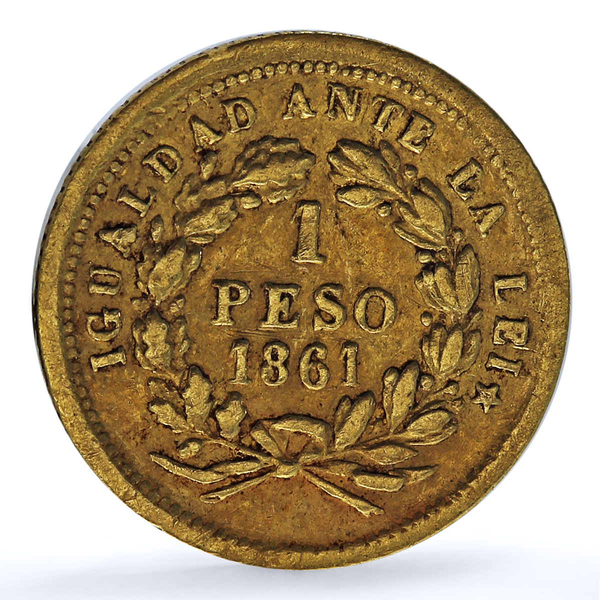 Chile 1 peso Republic KM-133 Standing Liberty gold coin 1861 So Chile 1 peso Republic KM-133 Standing Liberty gold coin 1861 So