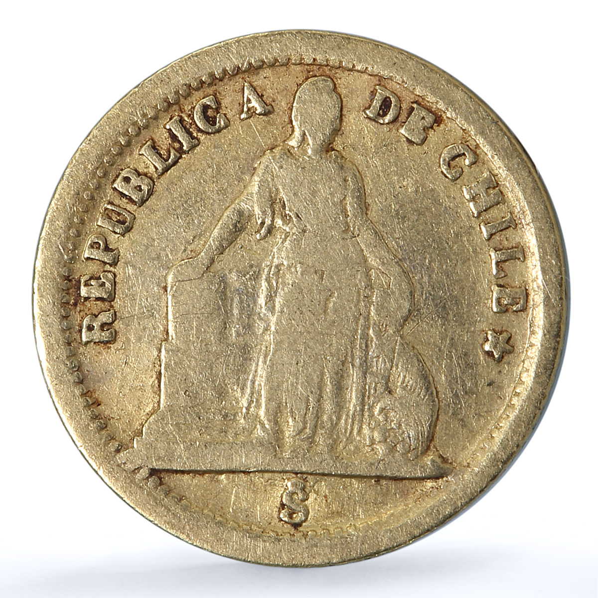 Chile 1 peso Republic KM-133 Standing Liberty gold coin 1861 So Chile 1 peso Republic KM-133 Standing Liberty gold coin 1861 So