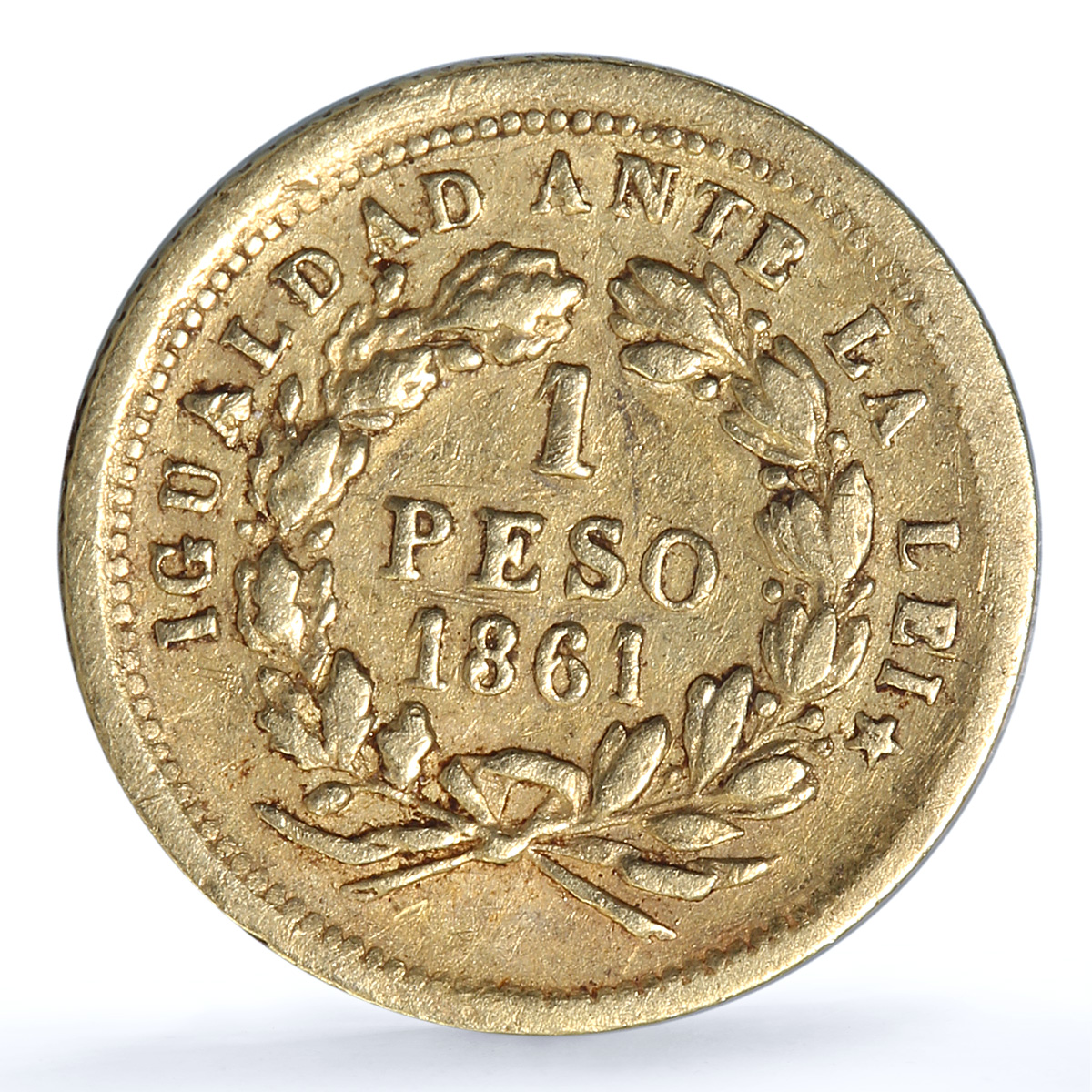 Chile 1 peso Republic KM-133 Standing Liberty gold coin 1861 So Chile 1 peso Republic KM-133 Standing Liberty gold coin 1861 So