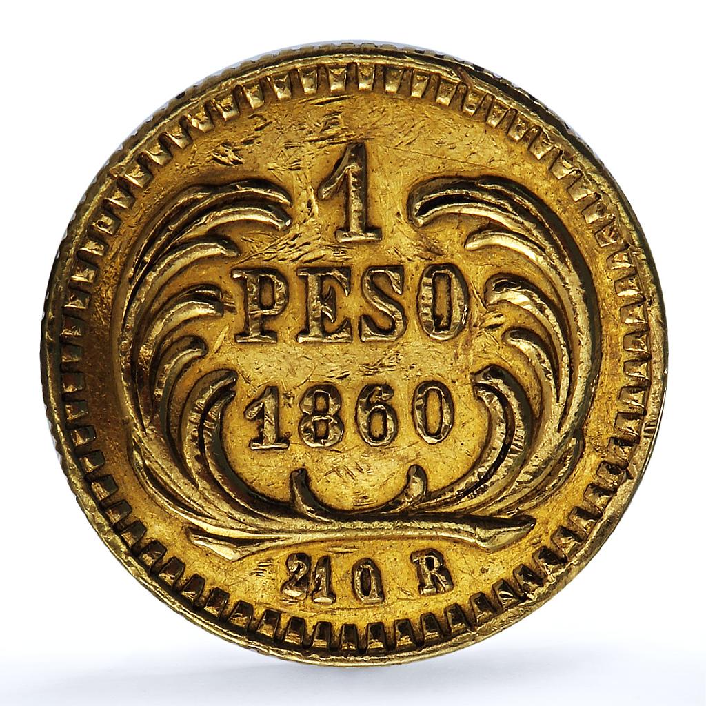 Guatemala 1 peso Republic KM-179 Rafael Carrera gold coin 1860 R Guatemala 1 peso Republic KM-179 Rafael Carrera gold coin 1860 R