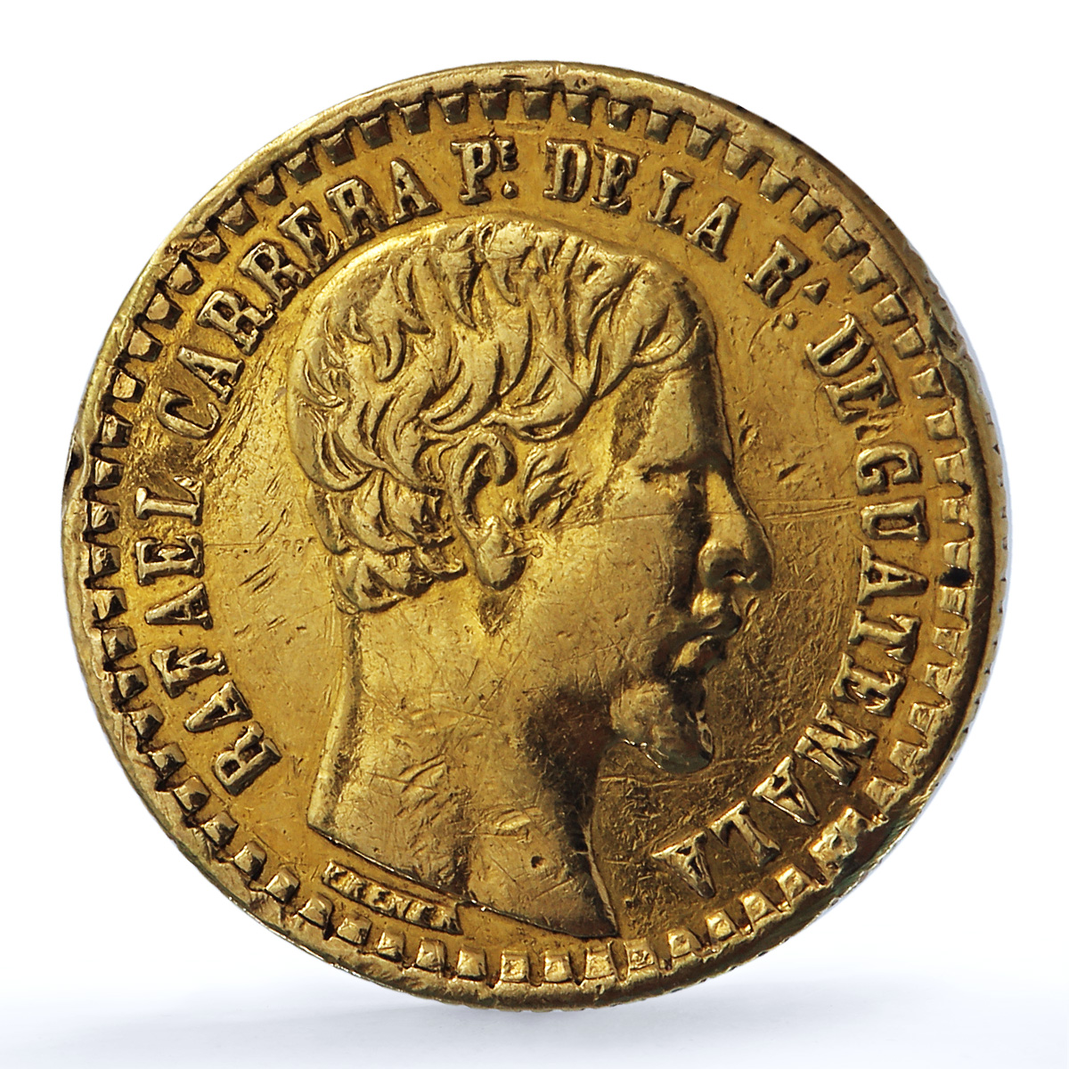 Guatemala 1 peso Republic KM-179 Rafael Carrera gold coin 1860 R Guatemala 1 peso Republic KM-179 Rafael Carrera gold coin 1860 R