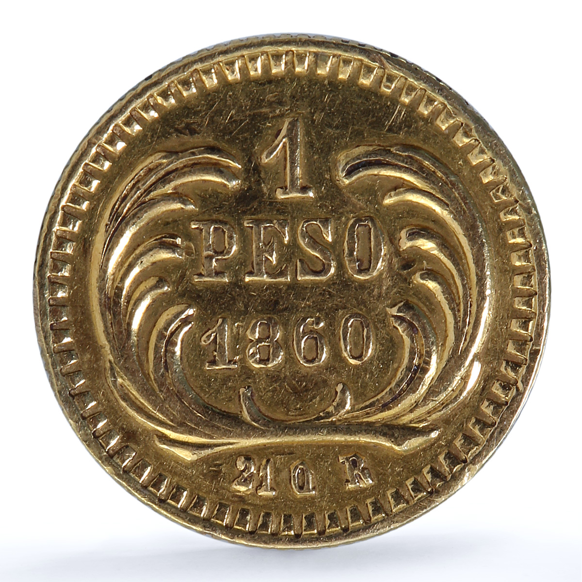 Guatemala 1 peso Republic KM-179 Rafael Carrera gold coin 1860 R Guatemala 1 peso Republic KM-179 Rafael Carrera gold coin 1860 R