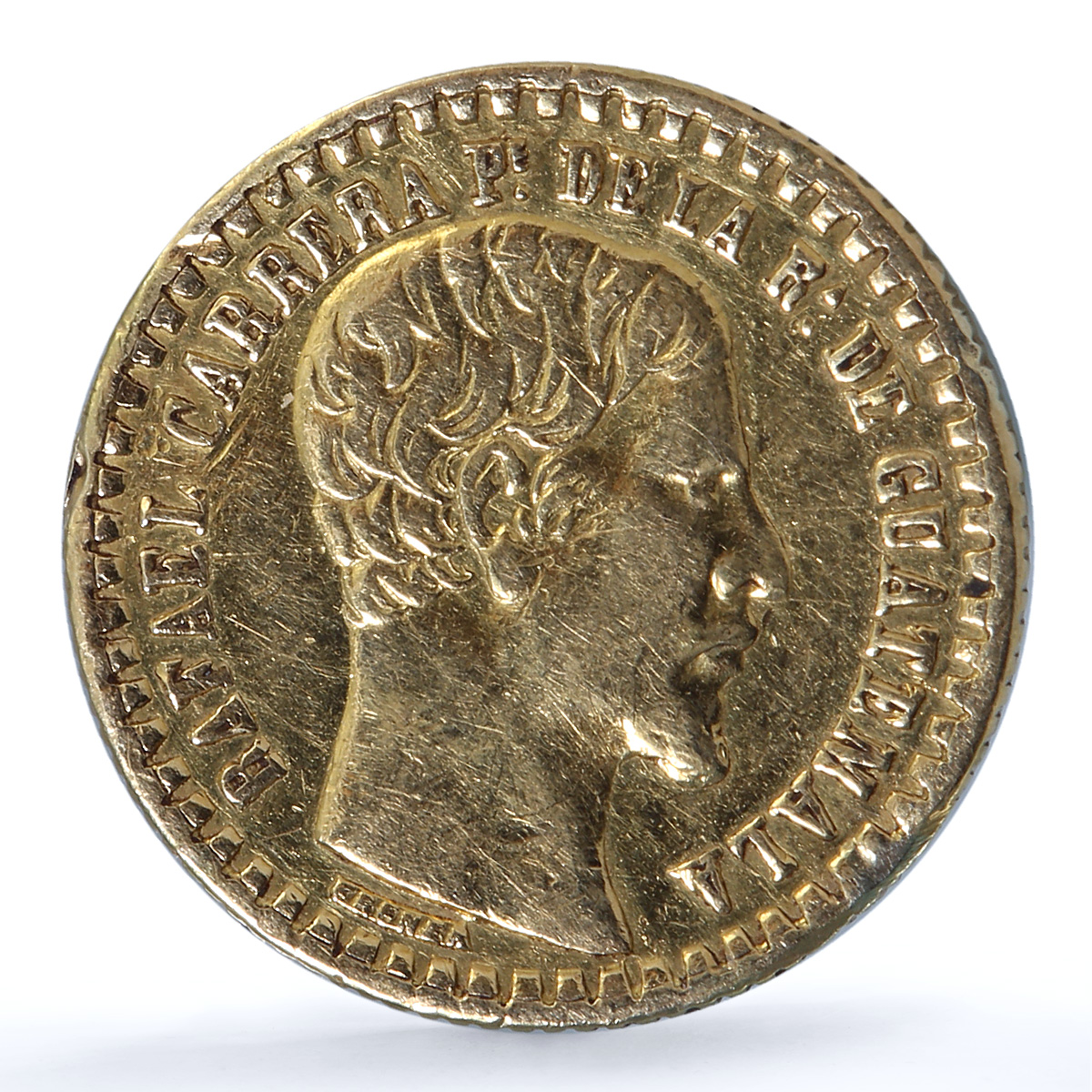 Guatemala 1 peso Republic KM-179 Rafael Carrera gold coin 1860 R Guatemala 1 peso Republic KM-179 Rafael Carrera gold coin 1860 R