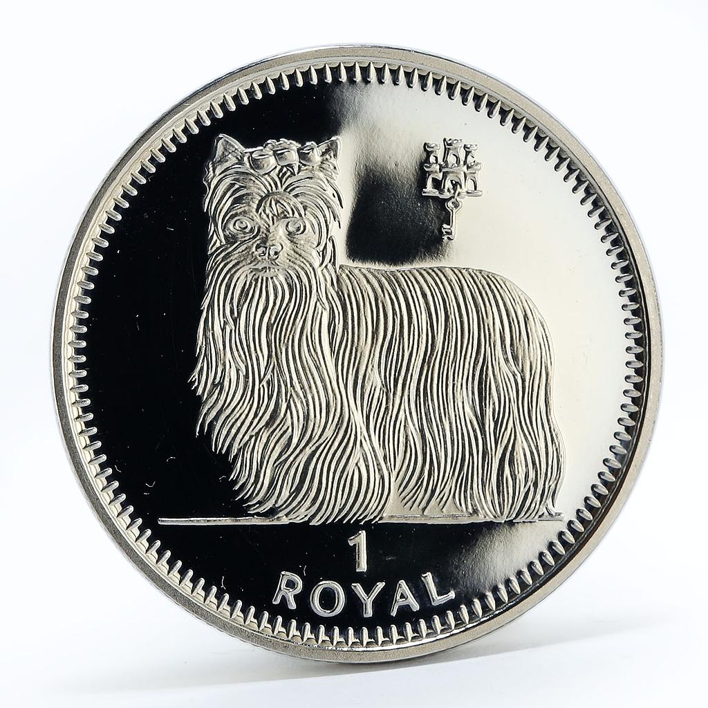 Gibraltar 1 Royal crown Yorkshire Terrier dog copper-nickel coin 1997