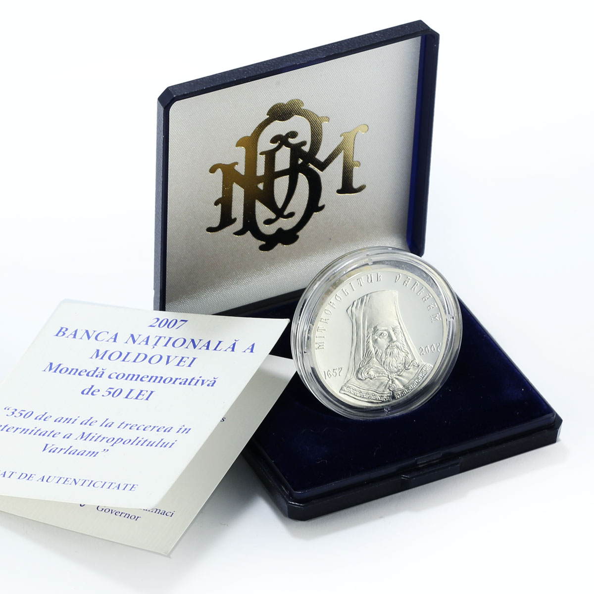 Moldova 50 lei Mitropolitul Varlaam proof silver coin 2007