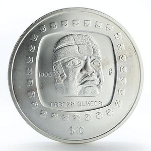Mexico 10 pesos Olmec Series Cabeza Olmeca silver coin 1996