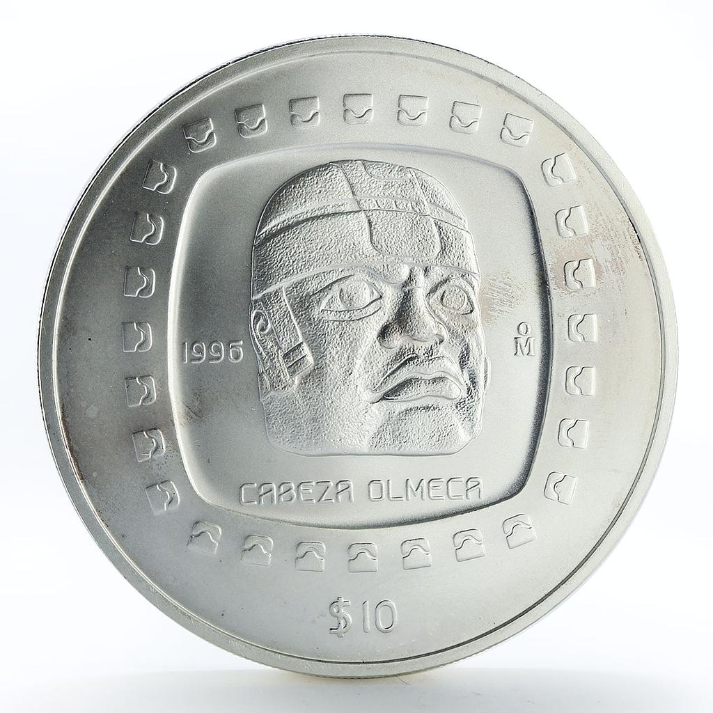 Mexico 10 pesos Olmec Series Cabeza Olmeca silver coin 1996