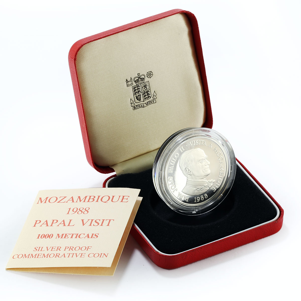 Mozambique 1000 meticais Visit Pope John Paul II proof silver coin 1988