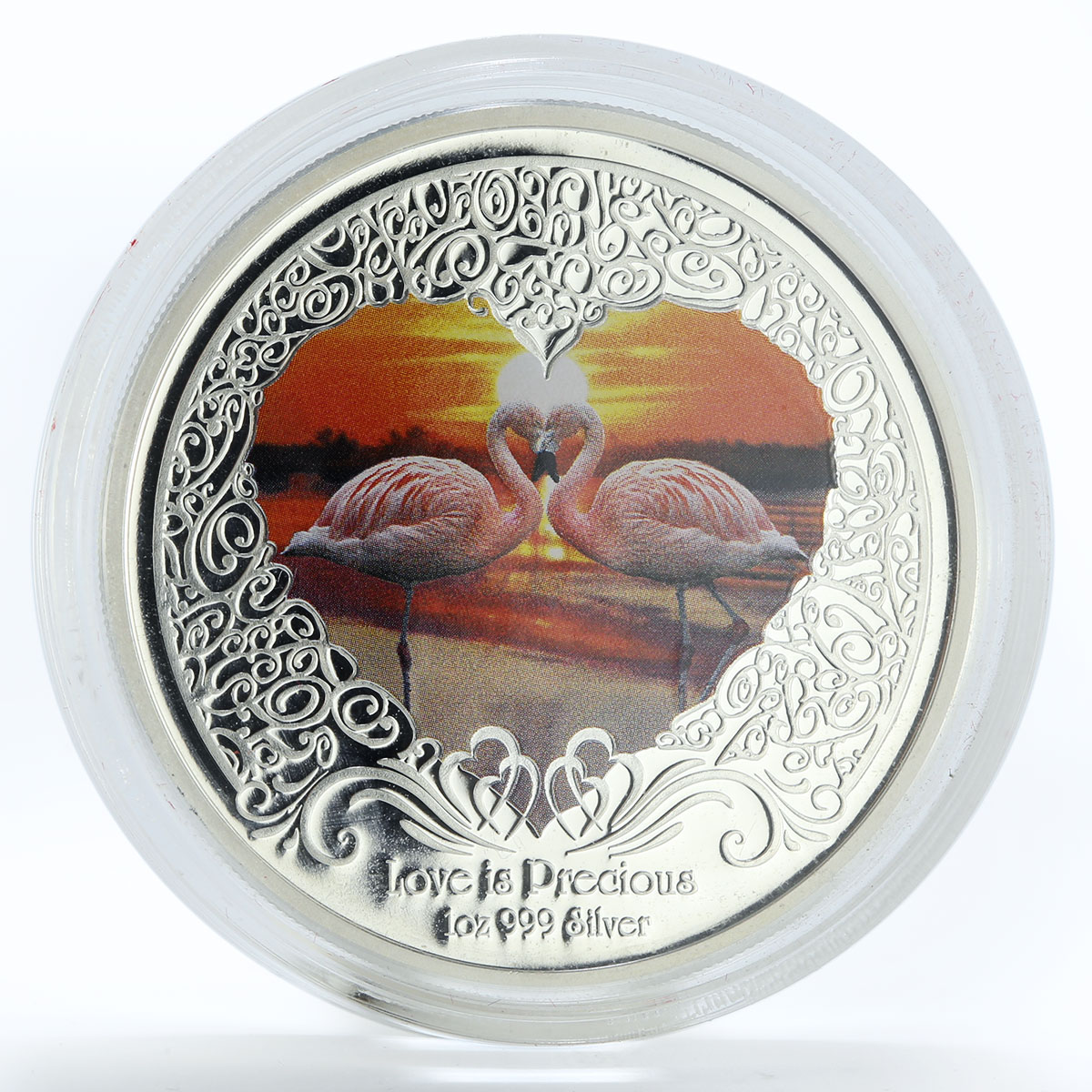 Niue 2 dollars Love is Precious flamingo colored silver coin 2011