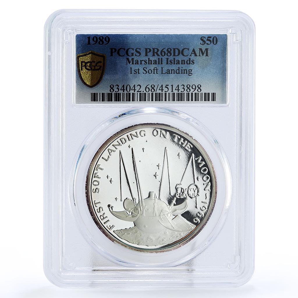 Marshall Islands 50 $ First Soft Landing on Moon PR68 PCGS silver coin 1989 Marshall Islands 50 $ First Soft Landing on Moon PR68 PCGS silver coin 1989