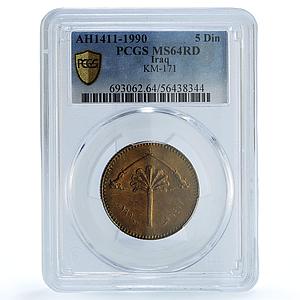Iraq 5 dinars Republic KM-171 Victory Arch Palm Tree MS 64 PCGS bronze coin 1990