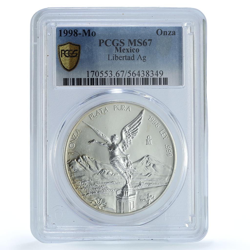Mexico 1 onza Libertad Angel of Independence KM-613 MS 67 PCGS silver coin 1998