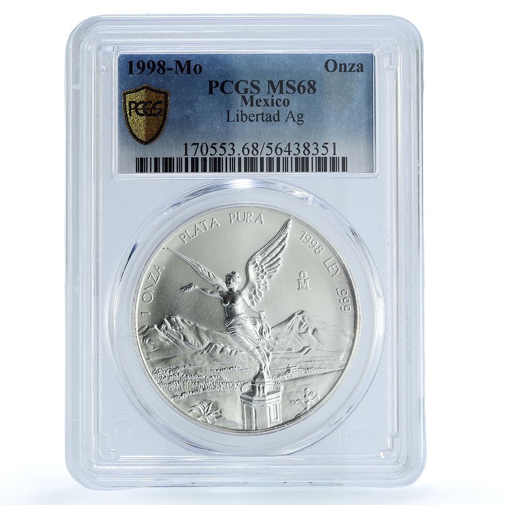 Mexico 1 onza Libertad Angel of Independence KM-613 MS 68 PCGS silver coin 1998