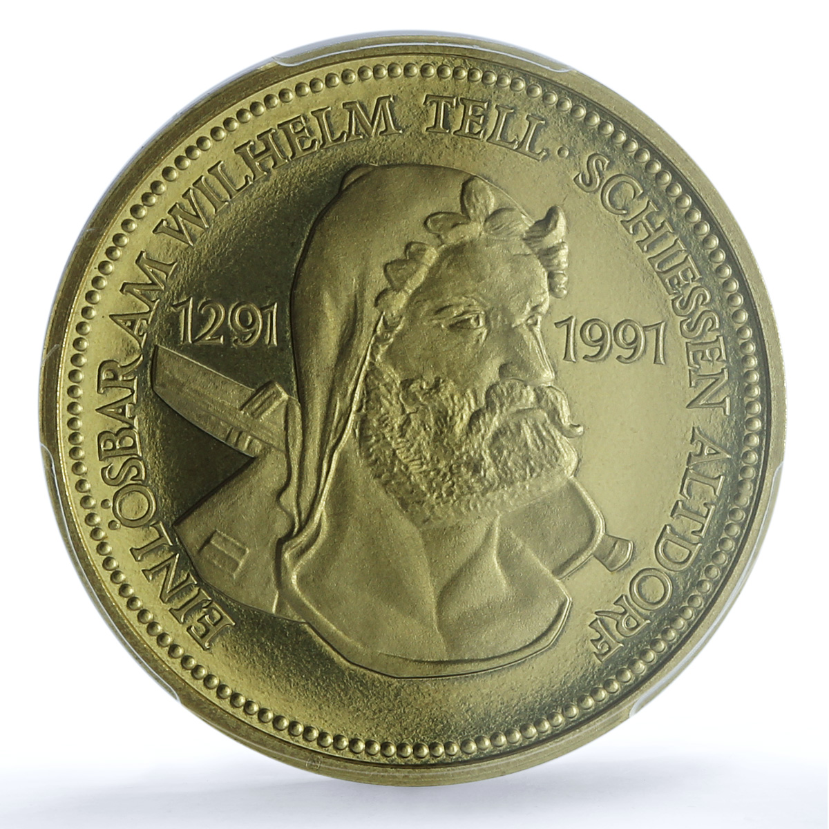 Switzerland 100 francs Altdorf Shooting Festival P-26 SP 70 PCGS brass coin 1988 Switzerland 100 francs Altdorf Shooting Festival P-26 SP 70 PCGS brass coin 1988
