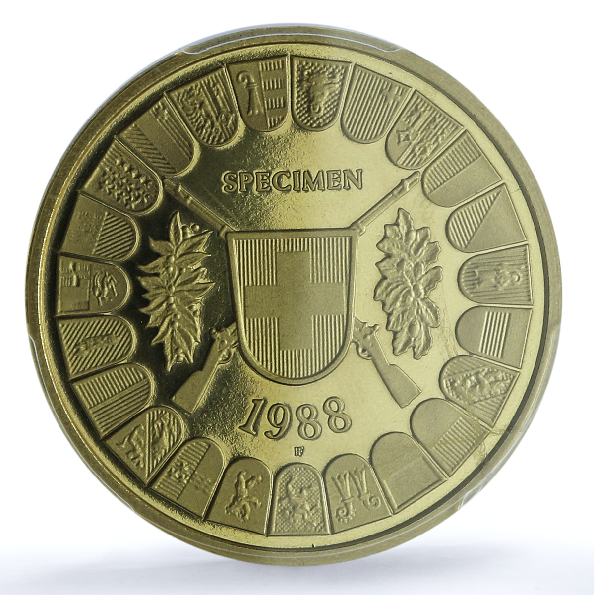 Switzerland 100 francs Altdorf Shooting Festival P-26 SP 70 PCGS brass coin 1988 Switzerland 100 francs Altdorf Shooting Festival P-26 SP 70 PCGS brass coin 1988