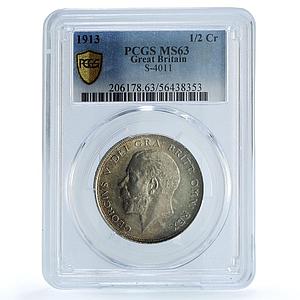 Great Britain 1/2 crown George V KM-818 S-4011 MS 63 PCGS silver coin 1913