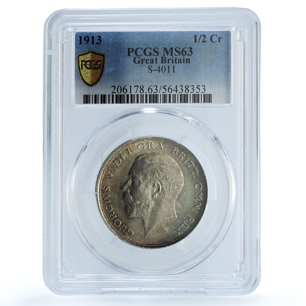Great Britain 1/2 crown George V KM-818 S-4011 MS 63 PCGS silver coin 1913 Great Britain 1/2 crown George V KM-818 S-4011 MS 63 PCGS silver coin 1913