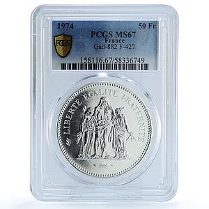 France 50 francs Hercules KM-941.1 Gad-882 F-427 MS 67 PCGS silver coin 1974