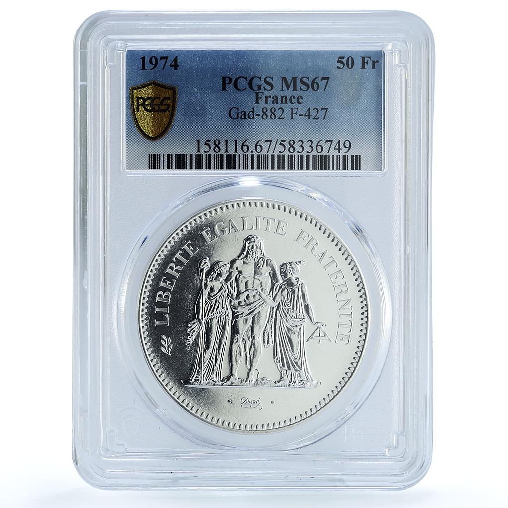 France 50 francs Hercules KM-941.1 Gad-882 F-427 MS 67 PCGS silver coin 1974 France 50 francs Hercules KM-941.1 Gad-882 F-427 MS 67 PCGS silver coin 1974