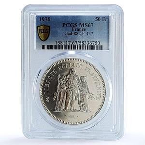 France 50 francs Hercules KM-941.1 Gad-882 F-427 MS 67 PCGS silver coin 1975