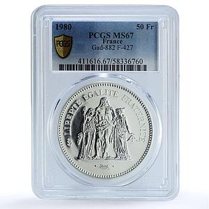 France 50 francs Hercules KM-941.1 Gad-882 F-427 MS 67 PCGS silver coin 1980