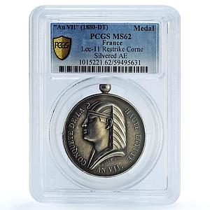 France Egypt Conquest An VII Restrike Lec-11 Crocodile MS 62 PCGS silvered medal