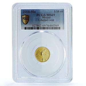 Mexico 1/10 onza Libertad Angel of Independence KM-672 MS 69 PCGS gold coin 2014