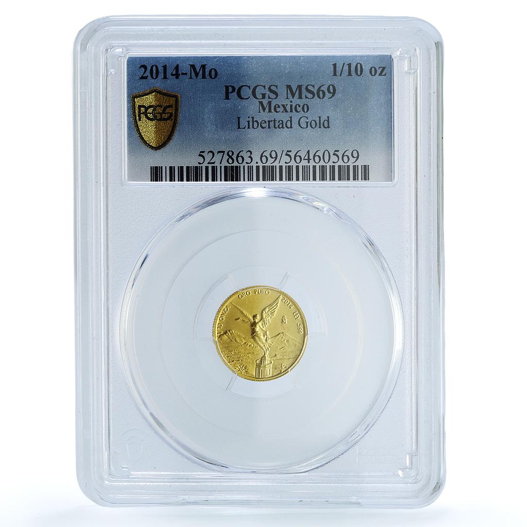 Mexico 1/10 onza Libertad Angel of Independence KM-672 MS 69 PCGS gold coin 2014