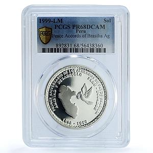 Peru 1 sol Peace Accords Brasilia KM-354 Dove Bird PR 68 PCGS silver coin 1999