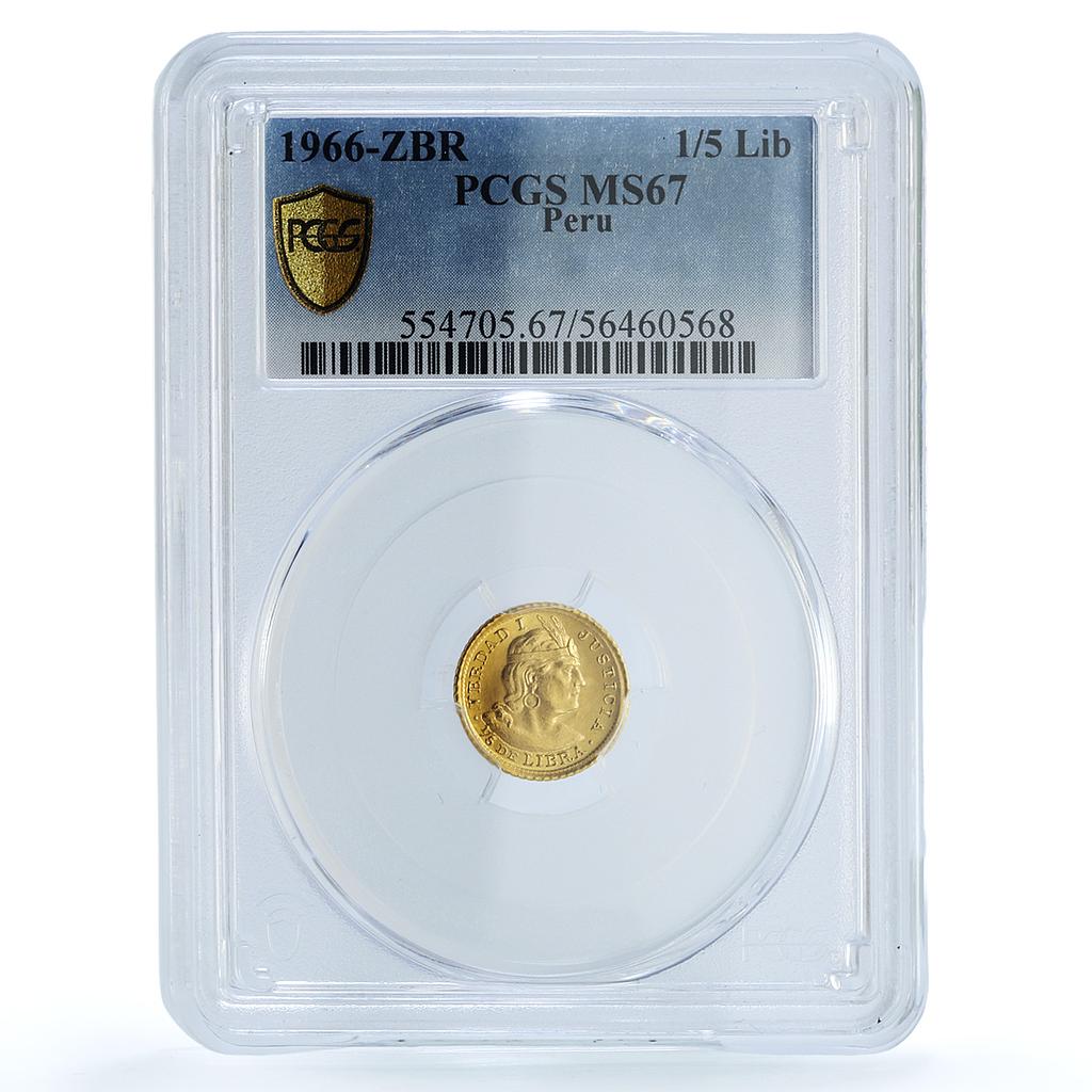 Peru 1/5 libra Republic Trade Coinage KM-210 Fr-75 MS 67 PCGS gold coin 1966 ZBR Peru 1/5 libra Republic Trade Coinage KM-210 Fr-75 MS 67 PCGS gold coin 1966 ZBR