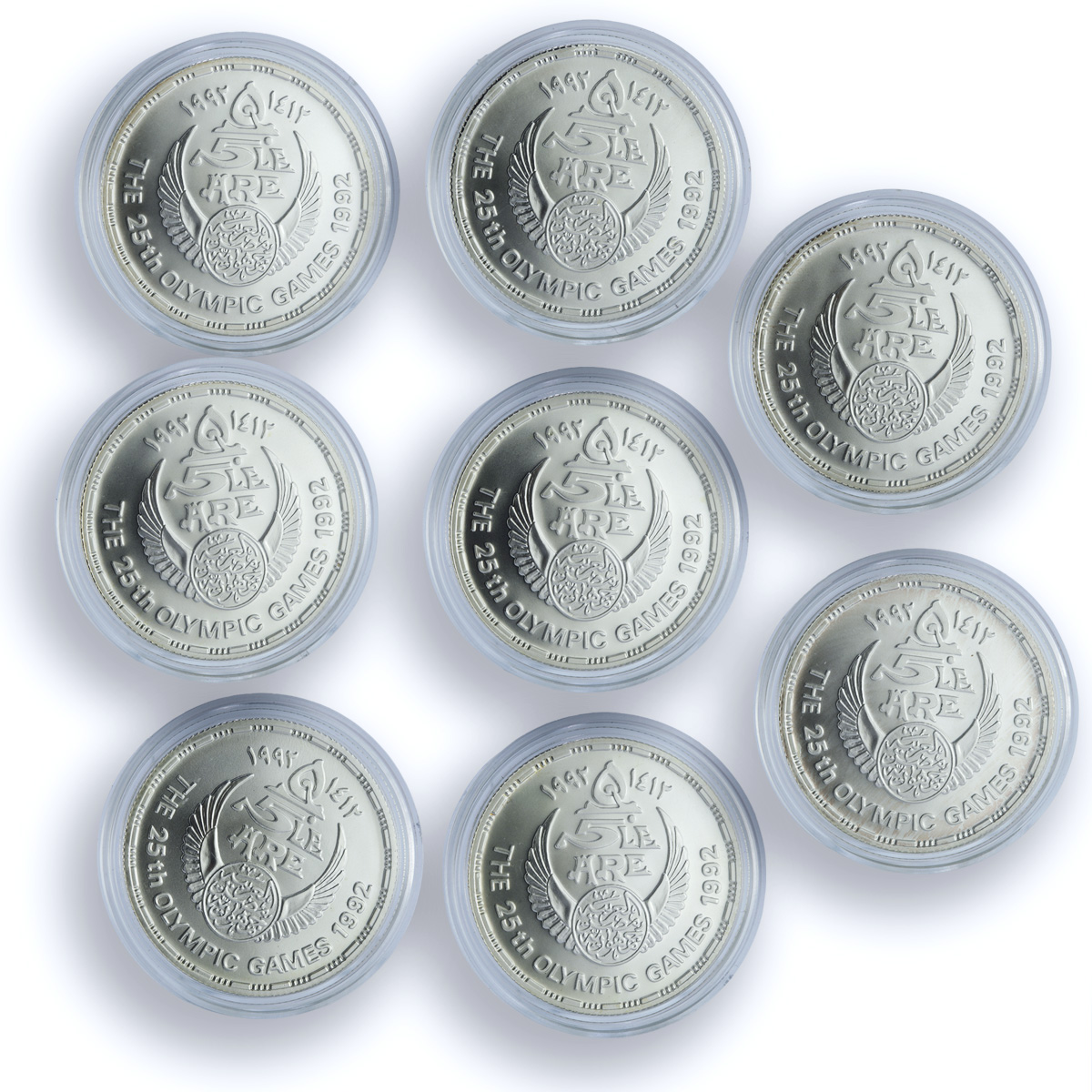 Egypt 5 pounds x 8 Set Barcelona Olympic Games Matte Sports silver coins 1992 Egypt 5 pounds x 8 Set Barcelona Olympic Games Matte Sports silver coins 1992