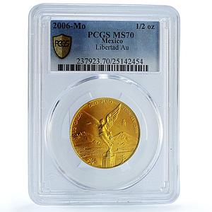 Mexico 1/2 onza Libertad Angel of Independence KM-674 MS 70 PCGS gold coin 2006