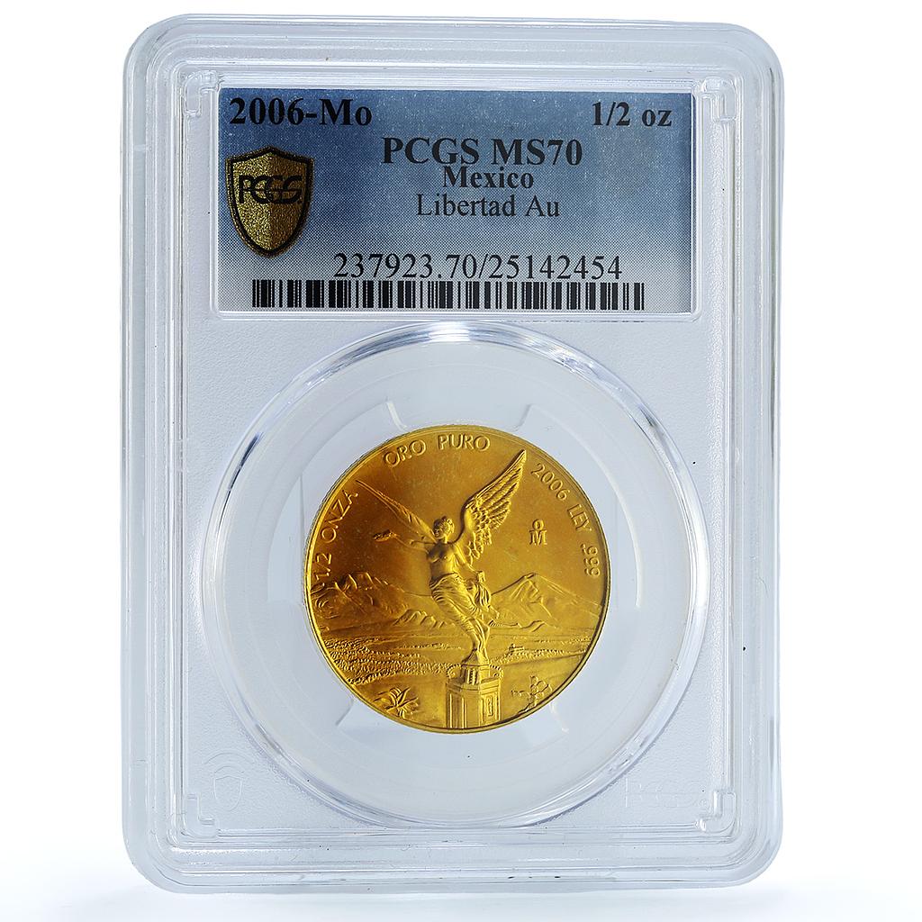 Mexico 1/2 onza Libertad Angel of Independence KM-674 MS 70 PCGS gold coin 2006