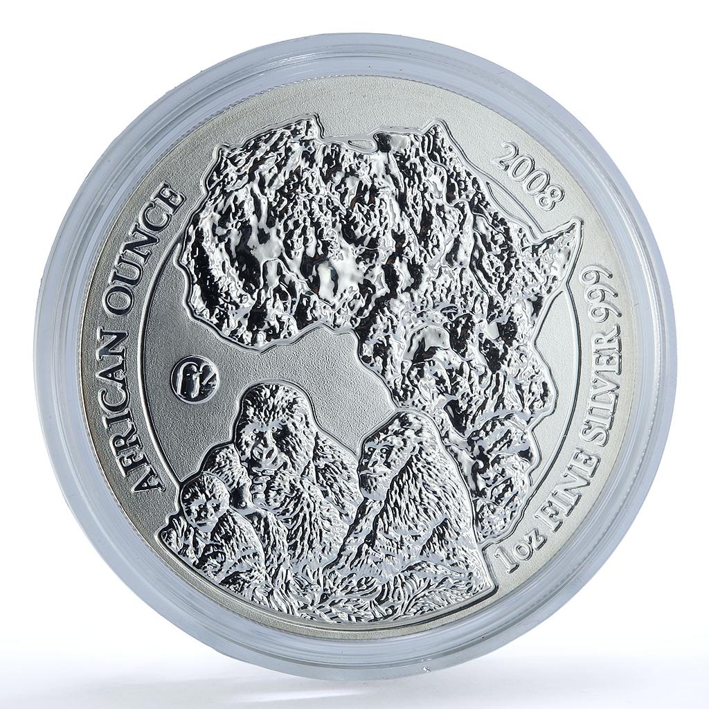 Rwanda 50 francs Gorilla KM-46 African Ounce Fauna Monkey silver coin 2008 Rwanda 50 francs Gorilla KM-46 African Ounce Fauna Monkey silver coin 2008