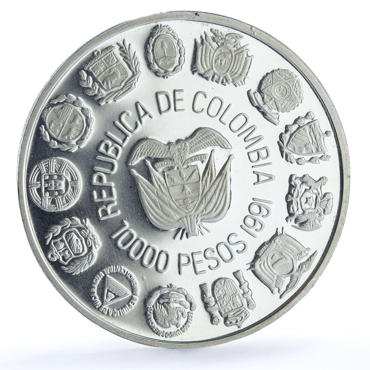 Colombia 10000 pesos Bogota Mint KM-284 Ibero-American proof silver coin 1991 Colombia 10000 pesos Bogota Mint KM-284 Ibero-American proof silver coin 1991