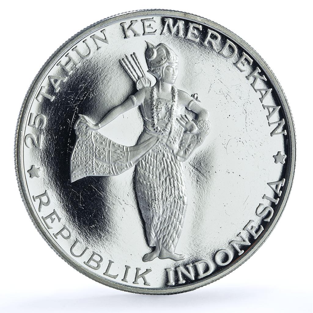 Indonesia 500 rupiah Wayang Dancer KM-25 Independence proof silver coin 1970 Indonesia 500 rupiah Wayang Dancer KM-25 Independence proof silver coin 1970