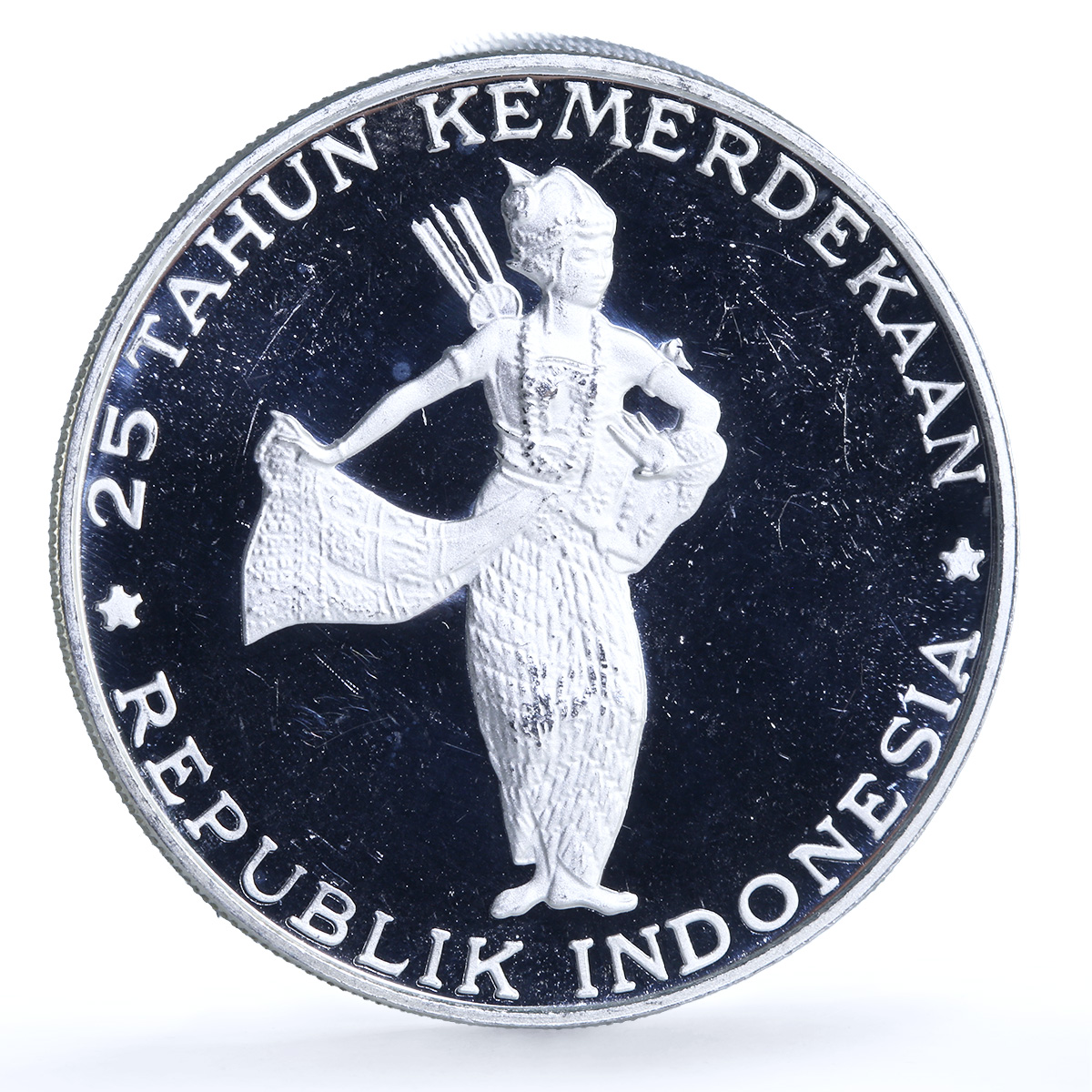 Indonesia 500 rupiah Wayang Dancer KM-25 Independence proof silver coin 1970 Indonesia 500 rupiah Wayang Dancer KM-25 Independence proof silver coin 1970