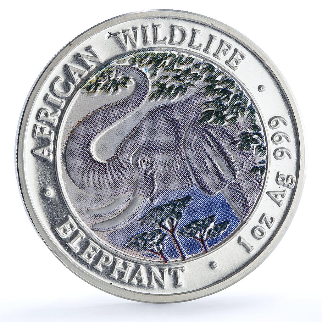 Somalia 1000 shillings Elephant Coloured African Wildlife silver coin 2005